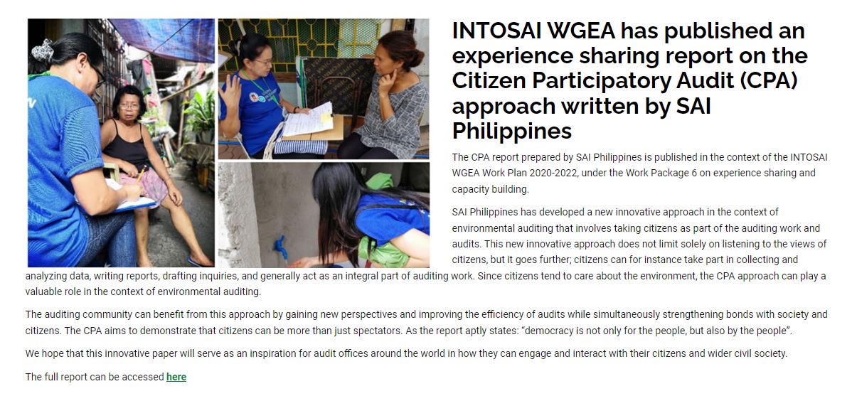 Experience Sharing Material on Citizen Participatory Audit CPA in      the Context of Environmental Auditing