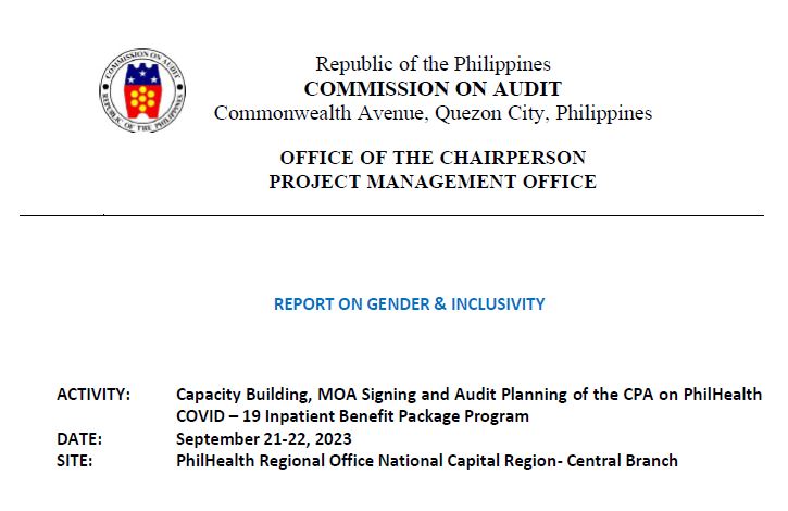 Report: Gender and Inclusivity – CPA Engagement on PhilHealth Covid-19 Inpatient Benefit Package Program (2023)