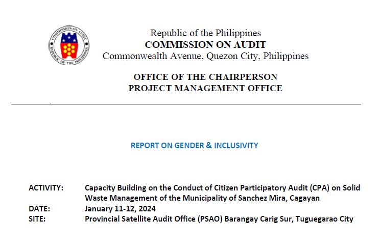Report: Gender and Inclusivity – CPA on Solid Waste Management of the Municipality of Sanchez Mira, Tuguegarao City (2024)